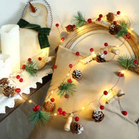 LED Christmas Festoon Battery Power Pine Cone Light String 2021 New Year Bedroom Garden Christmas Tree Fairy Garland Decoration