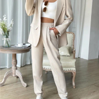 Tesco 2 Fashion 2 Pecs Women's Suit Loose Straight Cylinder Pant Large Lapel Suit For Women Chic And Elegant Woman Set