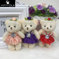 For Christmas Gift NEW 12CM 10pcs/lot pp cotton kid toys plush doll mini small teddy bear flower bouquets bear for wedding
