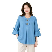 Guzel Glow Violin Blus Wanita Katun Casual biru ld 104cm