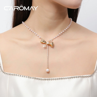 CAROMAY蝴蝶結流蘇珍珠項鏈女高級個性設計感頸鏈小眾輕奢毛衣鏈