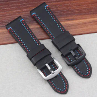 High Quality Thick 24mm Handmade Genuine Leather Stitch Watchband For Panerai Tag Heuer Invicta Graham Watch Strap Pin Buckle