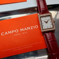 CampoMarzio20mm, 26mm方形玫瑰金精鋼錶殼白色錶盤真皮皮革紅色錶帶款CMW0012
