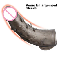 Black Realistic Penis Enlargement Sleeve Condoms for Men Penis Extender Reusable Spiked Sleeve Delayed Ejaculation Adult Sex Toy