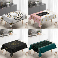 Light Luxury Nordic Marble Geometric Black and White Pink Tablecloth Rectangular Coffee Table Dining Table Waterproof Tablecloth
