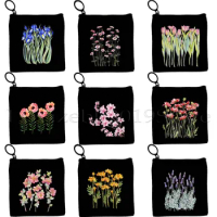 Flower Bouquet Daisy Forget Me Hydrangea Iris Carnation Camellia Cornflower Wildflower Canvas Coin Purse Key Bag Wallet Pouch