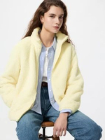 UNIQLO JAKET WANITA FLEECE LEMBUT FLUFFY YARN FULL ZIP JACKET YELLOW M
