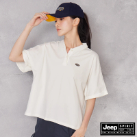 【JEEP】女裝 休閒寬版短袖POLO衫(白)