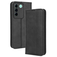 For VIVO V27E / S16E Case Book Wallet Vintage Slim Magnetic Leather Flip Cover Card Holder Stand Soft Tpu Gel Back Phone Bags
