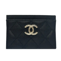 【CHANEL 香奈兒】AP4255 經典雙CLOGO 菱格紋牛皮名片夾(黑色)