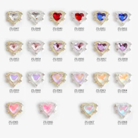 10Pcs gold/silver Heart Shaped Designer Charms For Nail Art Alloy Accessories Aurora Gems Jewelry Ice Through Nail Rhinestone