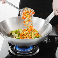 Stainless Steel Wok 1.8mm Thick High Quality Chinese Handmade Wok Traditional Non Stick Rusting Gas Wok Cooker Pan Cooking