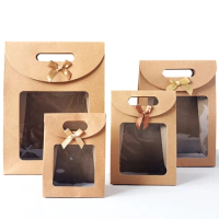 5/10/20pcs Transparent Window Kraft Paper Bags For Wedding Birthday Baptism Party Candy Gift Packaging Box Baking Takeaway Bag