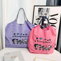 Kawaii Snoopy Embroidered Shopping Bag Ball Chain Large Capacity Nylon Eco-Friendly Bag Women's One Shoulder Crossbody Bag