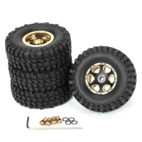 ยางล้อ RC Crawler, HENGy, ขนาด 54 มม., พร้อมดุมล้อทองเหลืองแบบบล็อค, เหมาะสำหรับ 1/24 Axial SCX24, A