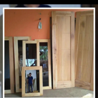 pintu utama double+ kusen+ jendela kanan kiri