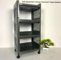 RAK 4 SUSUN PLASTIK TINGKAT DAPUR HITAM RODA SERBAGUNA RAKIT FAWSLINE