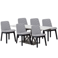 文創集 瑪拉雅4.7尺可伸縮岩板實木餐桌椅組合(一桌六椅組合＋餐椅二色可選)-140-200x90x75cm免組