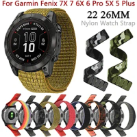 22 26MM Hook Loop Nylon Watch Band Straps For Garmin Fenix 6X 6Pro 7X 7 Epix Wristband Fenix 5X 5Plus Enduro Smartwatch Bracelet