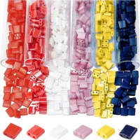 45g Tila Beads 5 * 5mm 2 Hole Square Beads 6 Colors 2-Hole Glass Seed Beads Tila Bead Square Glass Charms for Multi-Strand Jewel