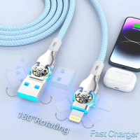 Fast Charging 180 Degree Rotation Cable USB A to Lightning Data Type C Braided Cable for Apple iPhone 14 13 12 11 Huawei Samsung