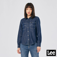 【Lee 官方旗艦】女裝 牛仔長袖襯衫 / 裝飾線雙口袋 深藍洗水 標準版型(LL220201356)