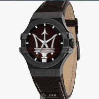 【MASERATI 瑪莎拉蒂】MASERATI手錶型號R8851108026(深咖啡錶面黑錶殼深黑色真皮皮革錶帶款)