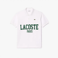 【LACOSTE】男裝-Original L.12.12植絨文字網眼部短袖Polo衫(白色)