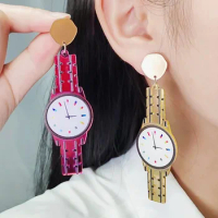 Fashion Mechanical Watch Cactus Print Earrings Personalized Rose Red Green Acrylic Mirror Face American Hanging Earrings