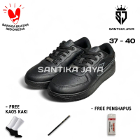Sepatu new era FORCE ONE FULL BLACK (L) cocok untuk sekolah sol karet ukuran 37 - 40 dengan kaos ka