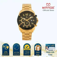 Mirage Jam Tangan Pria Analog 8714 M Gold Original Stainless Plat Hitam