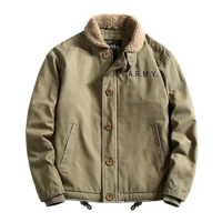 Winter N1 Deck Coat Cotton-padded Jacket Middle Age Heavy Fleece Cargo Jacket Vintage Lamb Fleece Coat for Men