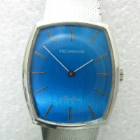 Beautiful blue antique watch integrated chain technos gentleman watch