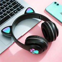 新款B39M可愛貓耳朵藍牙耳機可折疊頭戴耳機 黑色