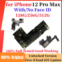 Original Motherboard For iPhone 12 Pro Max With Face ID Unlocked 128gb Clean iCloud Mainboard Support Update 256gb Logic Board