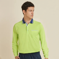 【Emilio Valentino 范倫鐵諾】時尚風潮經典素面長袖薄款POLO衫-綠(66-V3162)