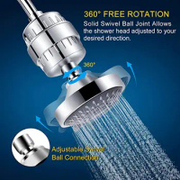 Shower Head and 15 Stage Shower Filter Combo Set,5 Spray Settings Filtered Showerhead with Water Softener Filter Cartridge