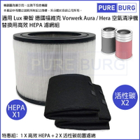 適用Lux樂智德國福維克Vorwerk Aura / Hera / LACS-1豪華型 / 實用型空氣清淨機替換用高效HEPA濾網濾心含2片活性碳濾棉