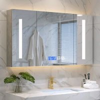 Smart Bathroom Mirror Cabinet Wall-Mounted with Backlight Anti-Fog Bathroom Mirror Rack Separate Storage All-in-One Cabinet