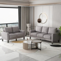 Modern Living Room Sofa Set Sectional Sofa Upholstered Fabric Loveseat and 3 Seater Sofa With Solid Wood Legs Light Gray