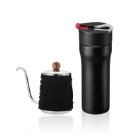 PO: 手沖咖啡保溫保冰杯壺兩件組(手沖壺-黑/法壓保溫咖啡杯16oz-紅)(保溫杯)