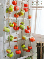 仿真柿子吊飾假柿子秋天果實客廳飯店農家樂裝飾果子擺件墻壁掛飾