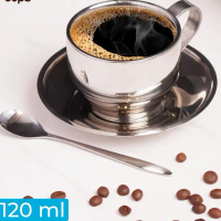 Cangkir Kopi Stainless Steel Spoon Saucer Cup 120ml