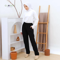 Clover Clothing Celana Hiraya Celana Panjang Wanita High Waist Bahan Polo Linen Daily Nyaman