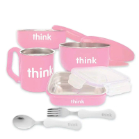 Thinkbaby不鏽鋼餐具組(便當盒+湯碗+寶貝碗+水杯+湯叉)#粉紅色-粉紅色
