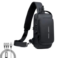 Anti Theft Sling Bag, USB Charging Sport Sling Anti-theft Shoulder Backpack, Waterproof Crossbody Bags With Combination Lock