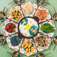 碗碟套裝家用扇形圓桌擺盤創意拼盤菜盤餐具組合過年團圓餐具盤子