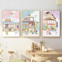 新款鉆石畫滿鉆小清新櫻花日式貓咪十字繡掛畫餐廳餐桌畫壁畫