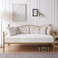 Daybed Frame, Metal Daybed Frame Multifunctional Platform Bed Sofa Mattress Foundation with Deluxe Headboard, Twin, Gold Daybed