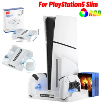 For PS5 Slim Vertical Cooling Fan Stand Dual Controller Charger Fast Charging Station Base For Playstation 5 Slim Accessories